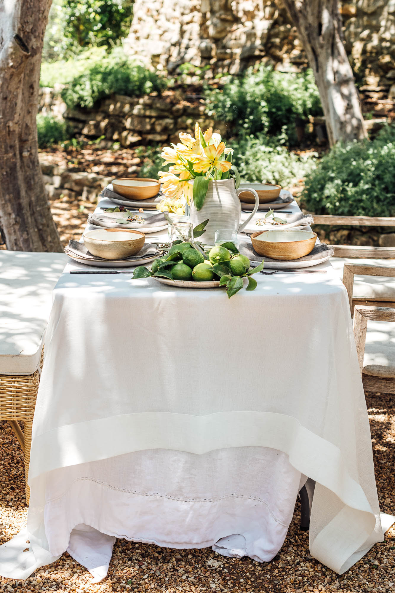 summer table setting ideas for a backyard dinner party, tulips and limes, camille styles backyard