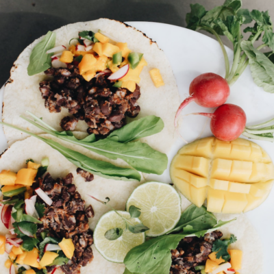 Black Bean Tacos with Mango and Radish Salsa