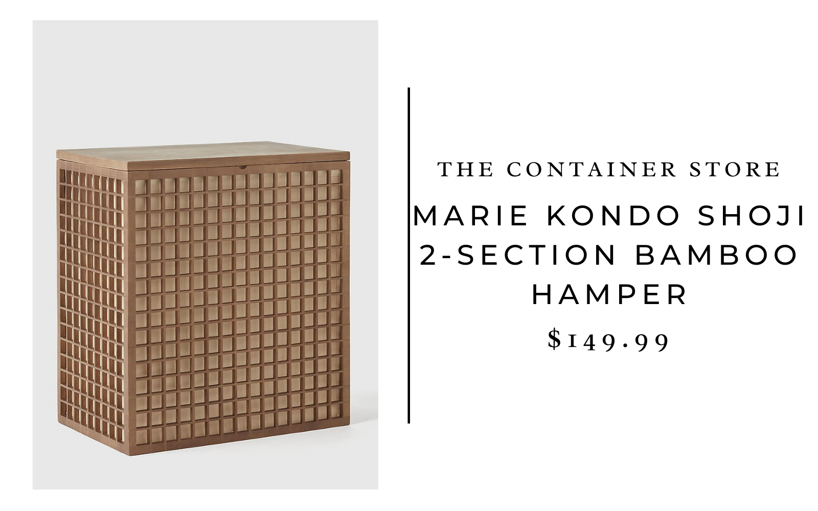 The Container Store Marie Kondo Shoji 2-Section Bamboo Hamper