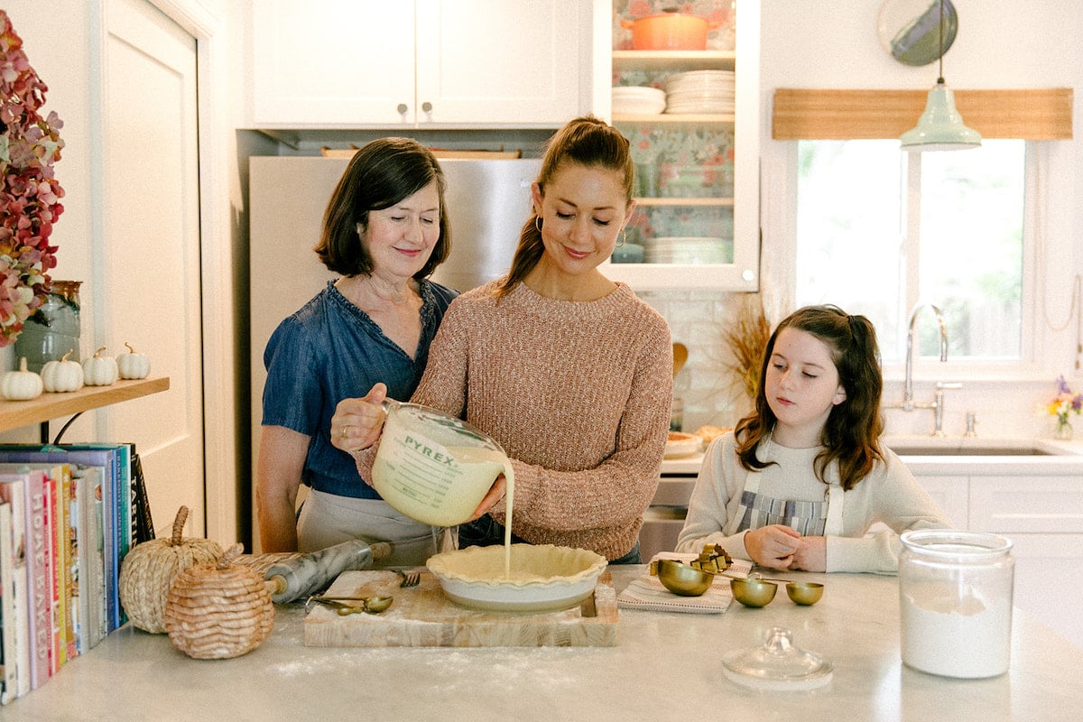 Camille and her mom and daughter Phoebe - How to make fall pies for Thanksgiving - pie baking party