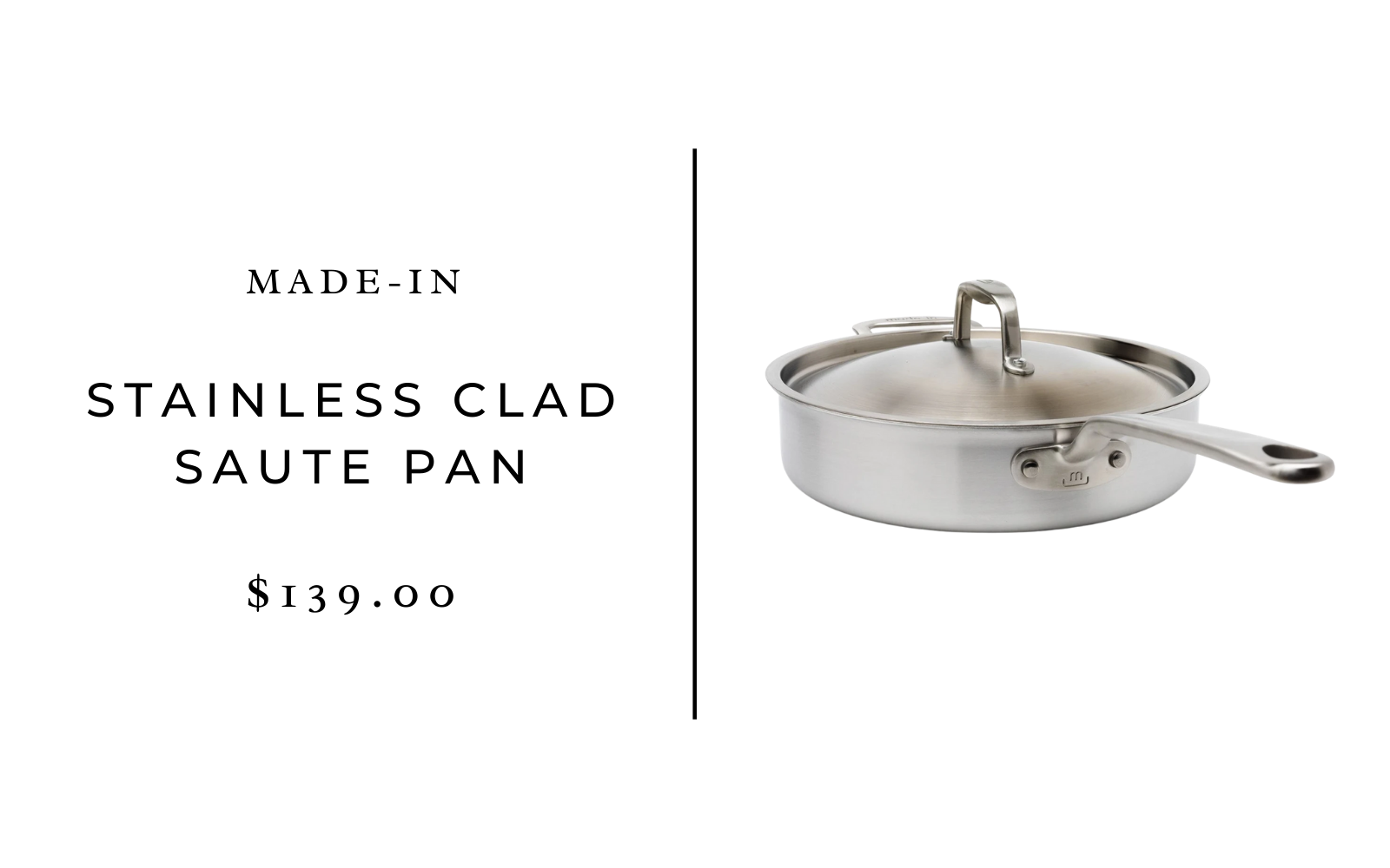 Made In Cookware, Stainless Clad 3.5 qt Saute Pan