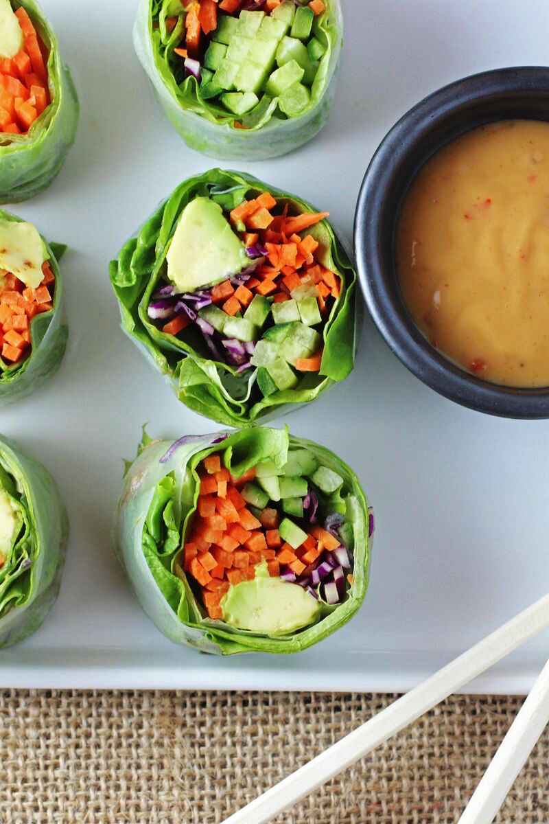 veggies rolls with spicy nut sauce -- camille styles