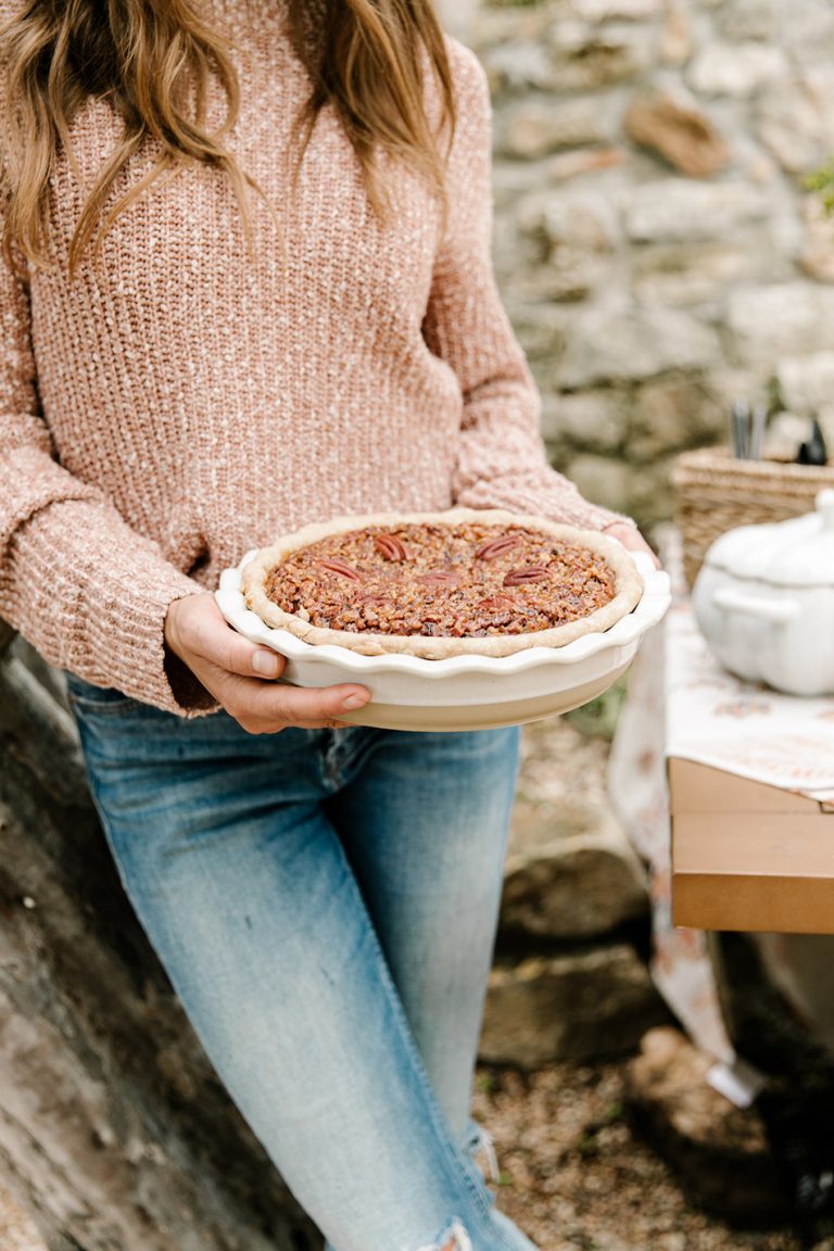 Fall pecan pie on autumn buffet - backyard game night with target