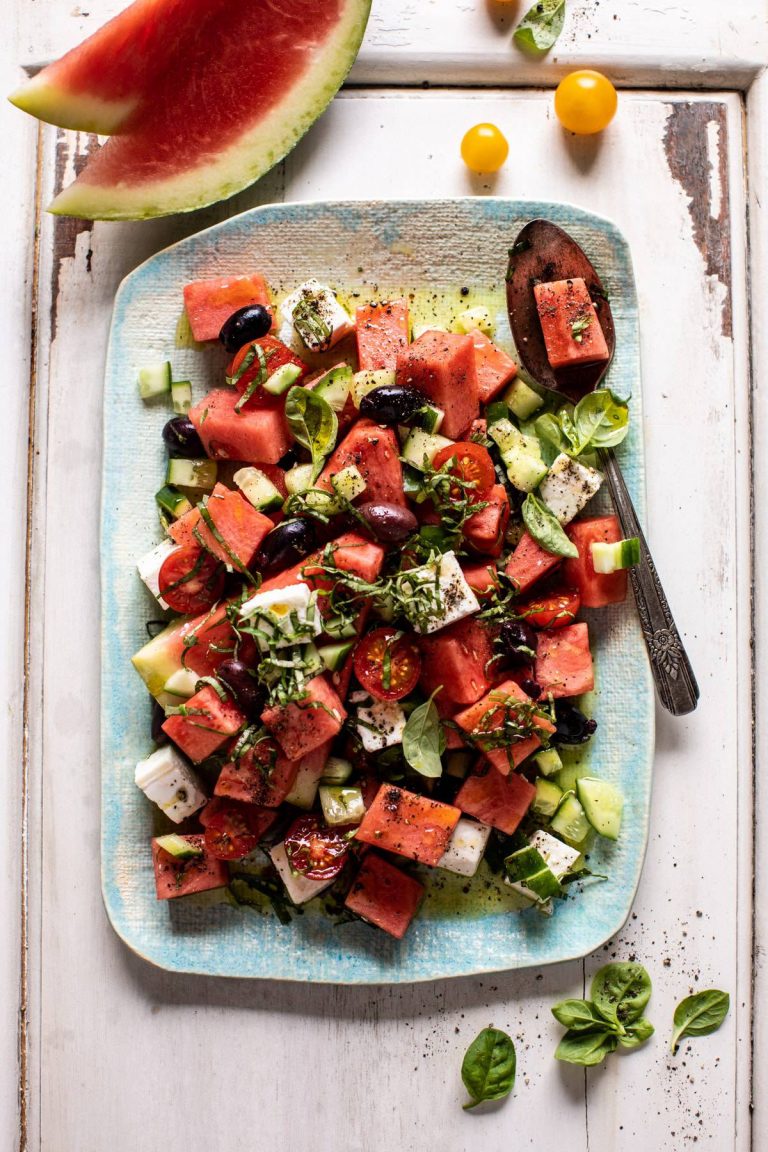 Greek watermelon feta salad - half baked in the oven