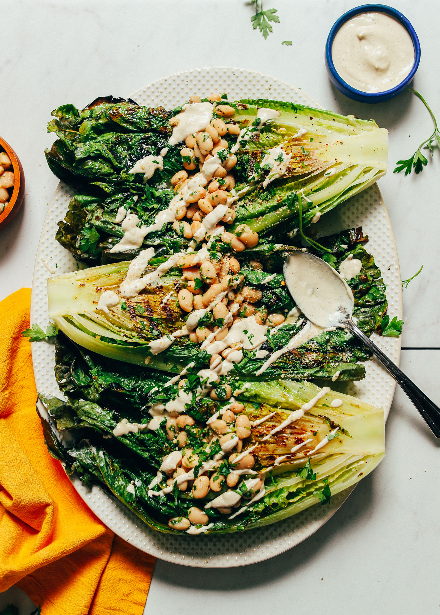 Grilled Romaine Salad and White Beans - Minimalist Baker