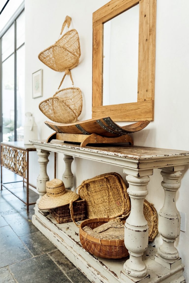 woven baskets in entryway, plumcot farm