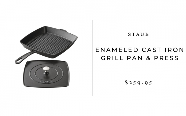 Staub enamelled cast iron grill pan and press 