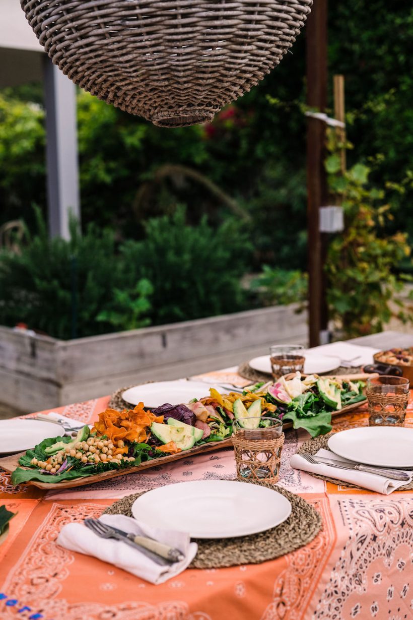 rainbow salad, summer dinner party, fresh vegetables, farm helene henderson -malibu