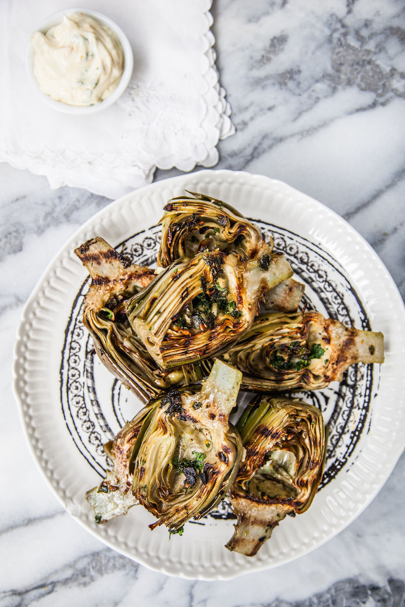 grilled artichoke with lemon aioli - camille styles