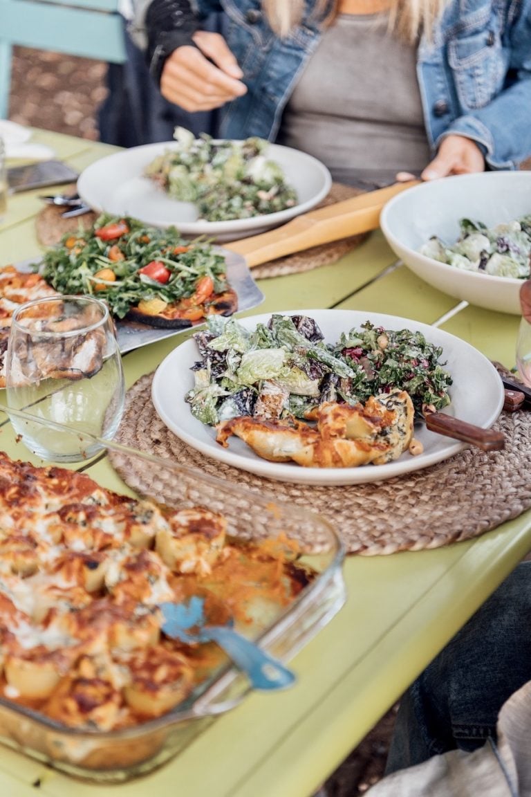 italian food on the table at a dinner party at Plumcot Farm