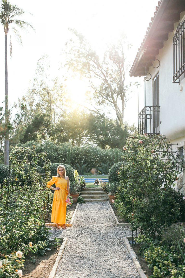 Valerie Rice dinner party in Santa Barbara, bougainvillea and mediterranean house exterior