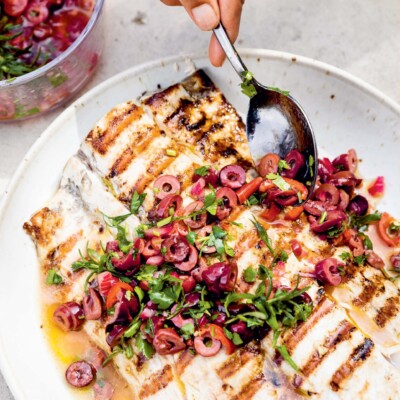 MAHIMAHI WITH BLACK OLIVE VINAIGRETTE