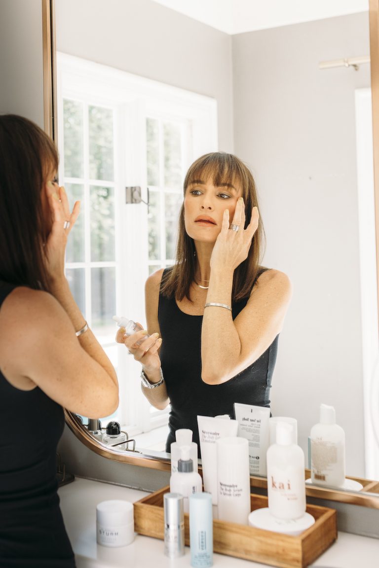 catt sadler's morning routine, skincare, bathroom