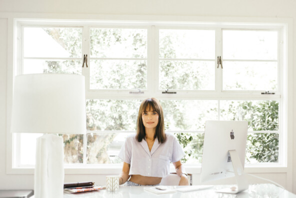 catt sadler's morning routine, desk, home office, workspace, journaling, computer