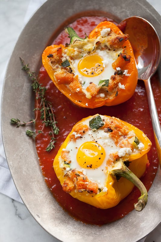 baked eggs in stuffed peppers from foodie crush_quick healthy egg recipes