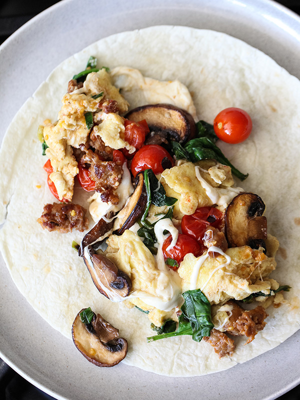 sausage breakfast burrito from foodie crush_quick healthy egg recipes