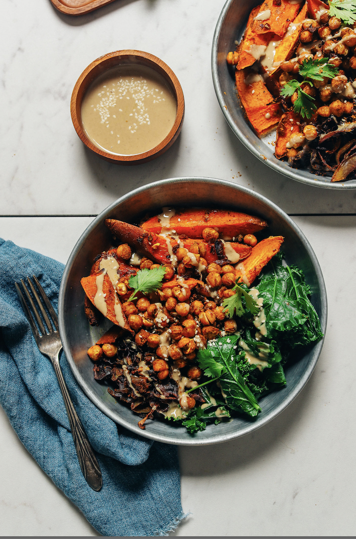 sweet potatoes and minimalist baking greens