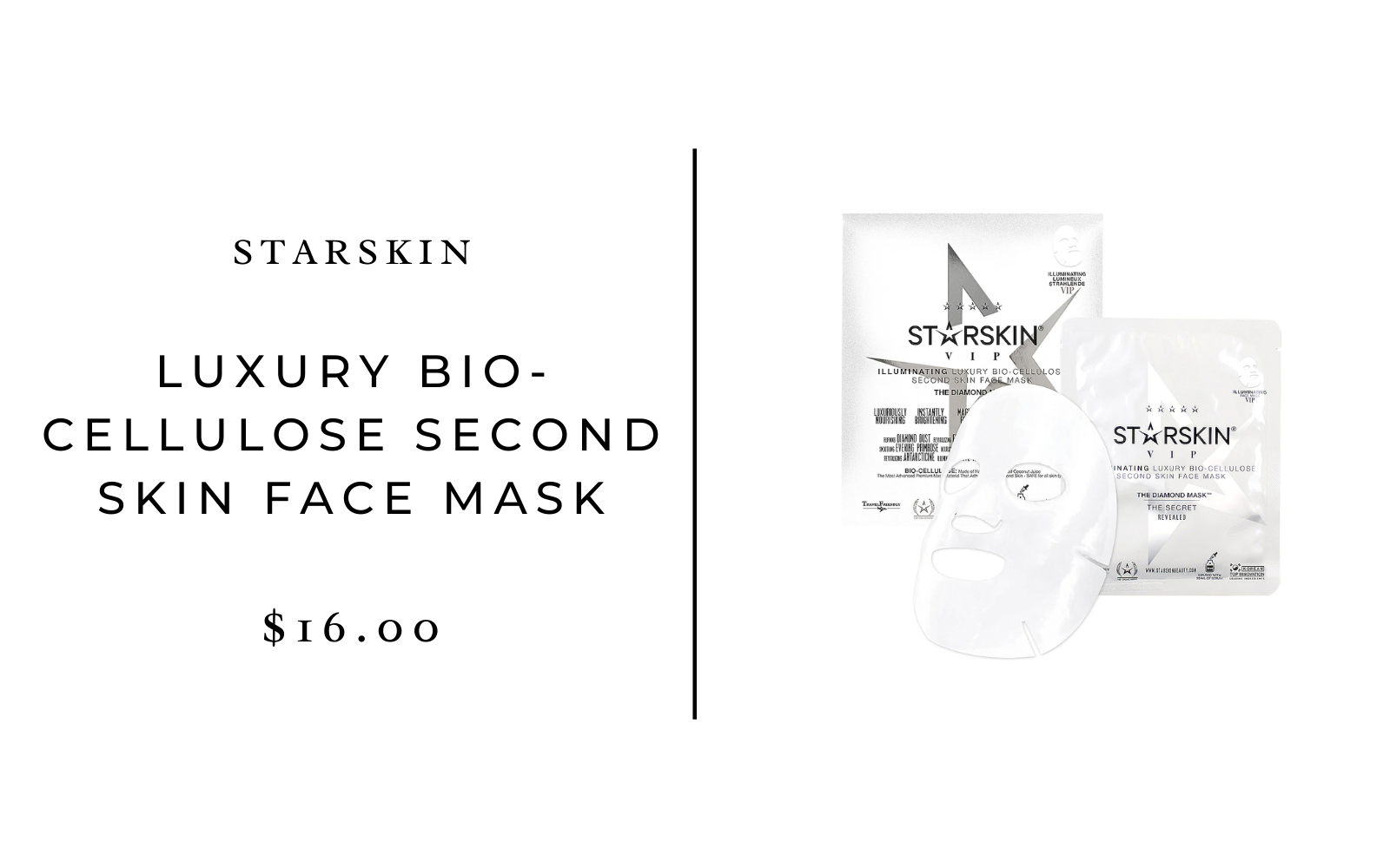 Starskin VIP The Diamond Mask Illuminating Luxury Bio-Cellulose Second Skin Face Mask