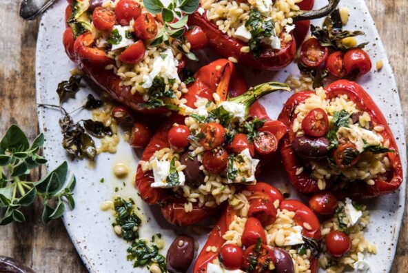 greek orzo stuffed red peppers