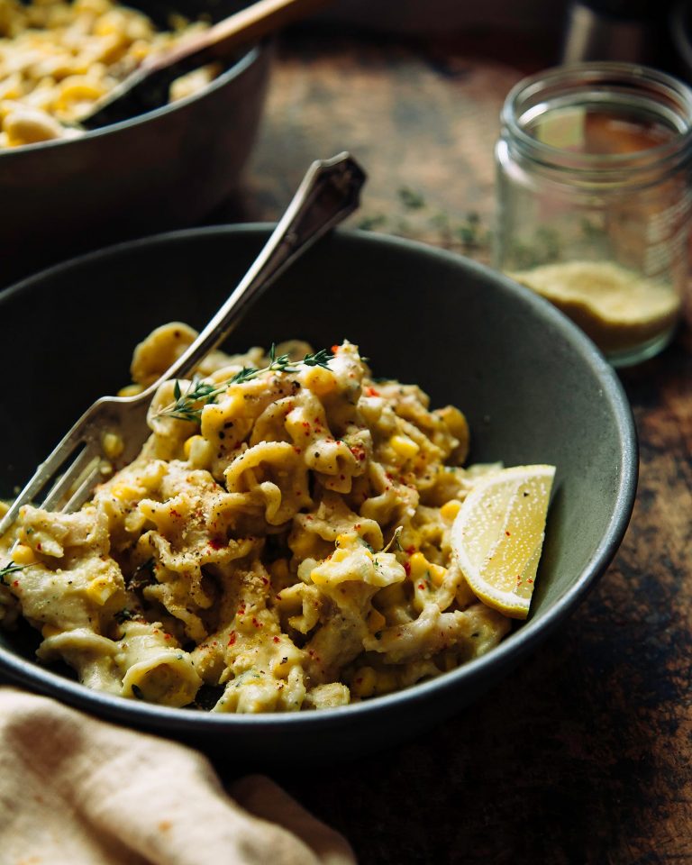 creamy corn and lemon pasta with thyme