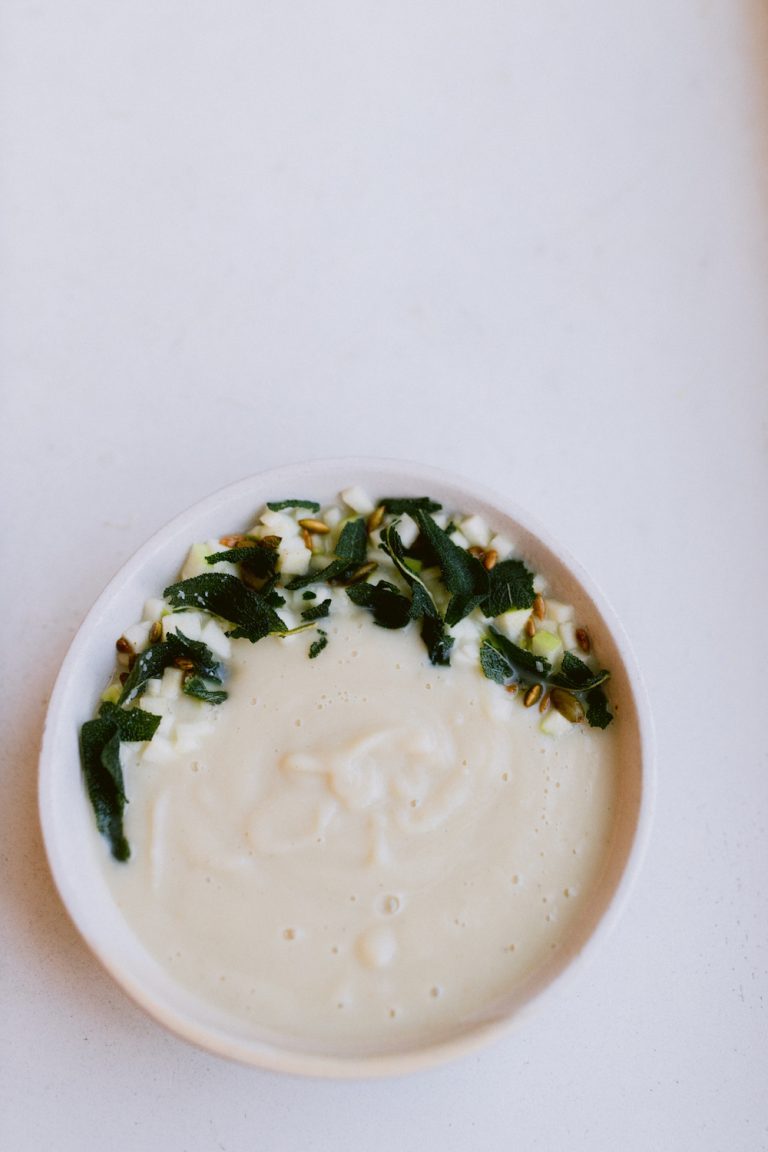 cauliflower soup with sage decoration