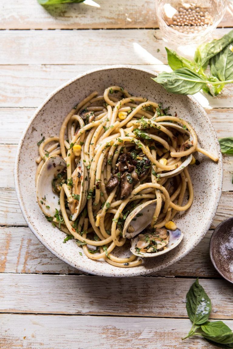 buttery mushroom and clam pasta from half baked harvest