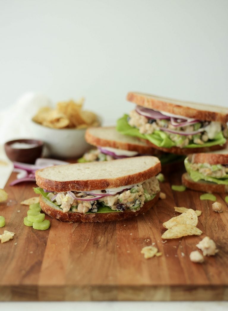 chickpea salad vegan sandwiches with cannellini beans, celery and plums