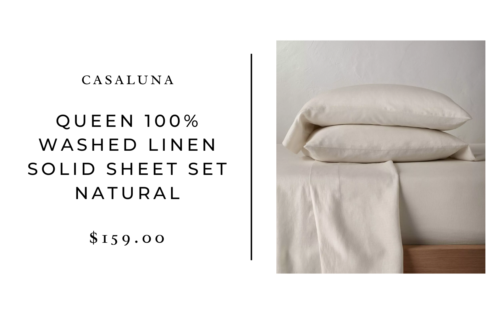Casaluna Queen 100% Washed Linen Solid Sheet Set Natural