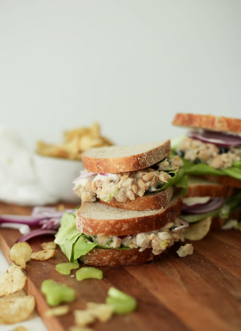 chickpea salad vegan sandwiches with cannellini beans, celery and plums