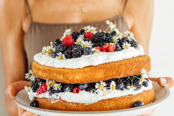 how to make a berries and cream layer cake recipe with whipped cream and berries