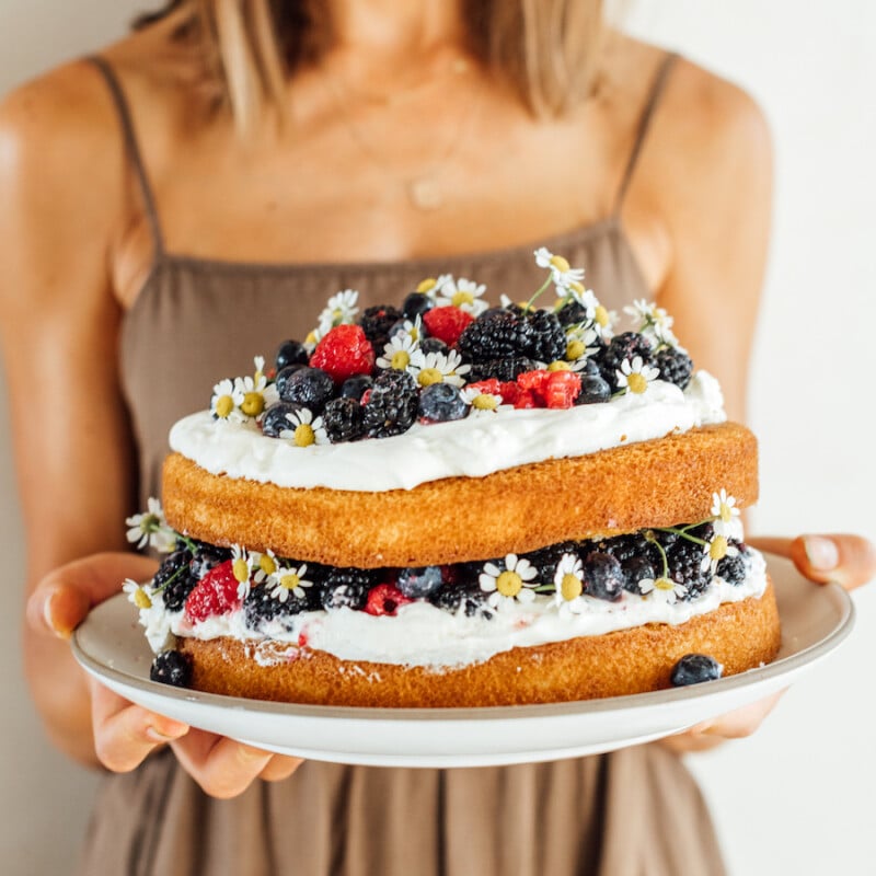 how to make a berries and cream layer cake recipe with whipped cream and berries