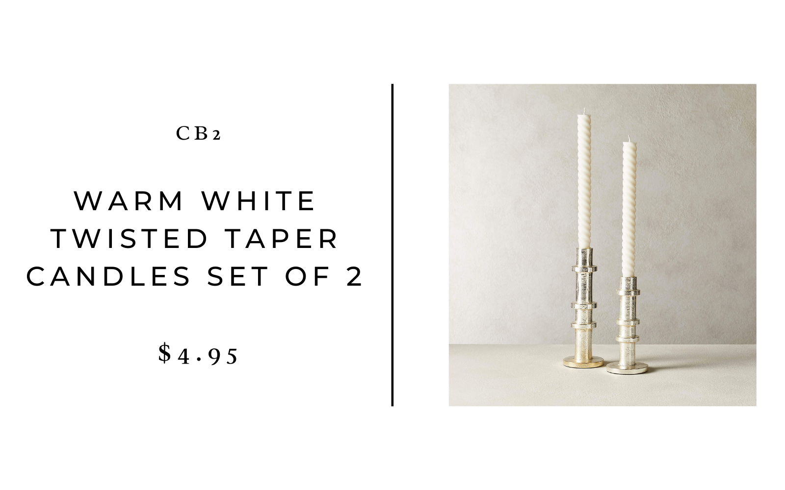 CB2 Warm White Twisted Taper Candles, Set of 2