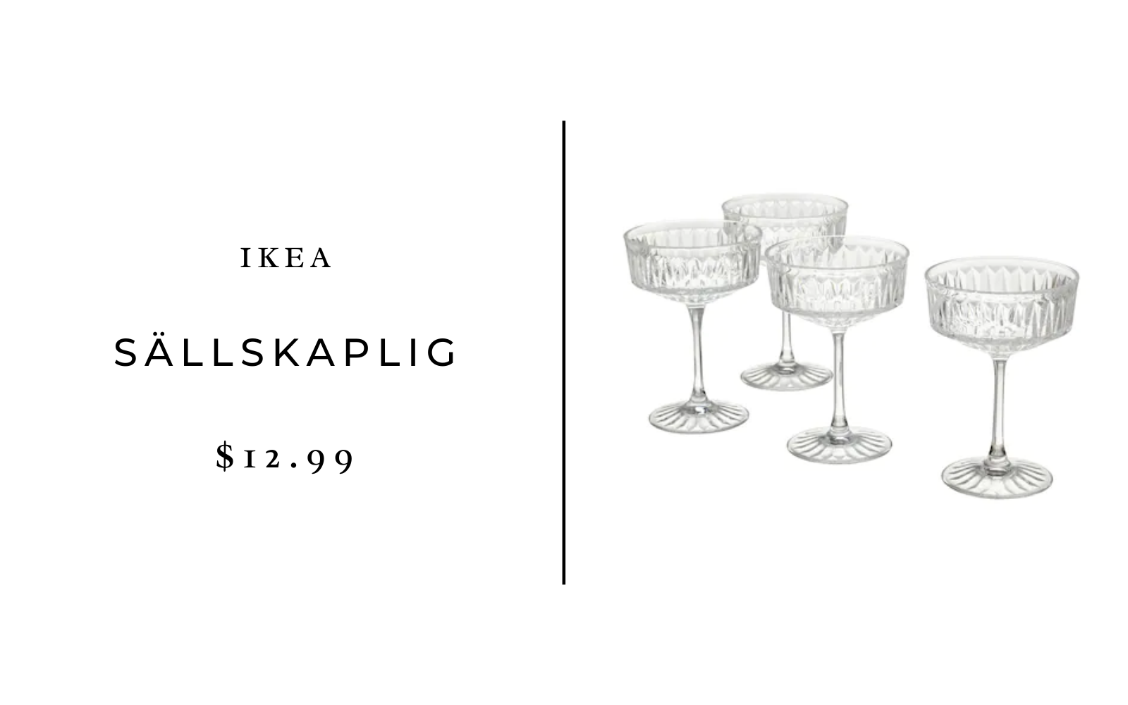 IKEA SÄLLSKAPLIG Champagne coupe, clear glass/patterned7 oz