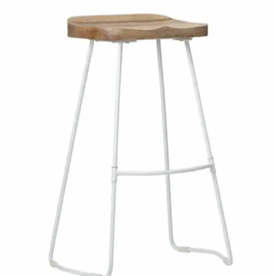 MH London Asher Saddle Seat Mango Wood Bar Stool in Natural & White