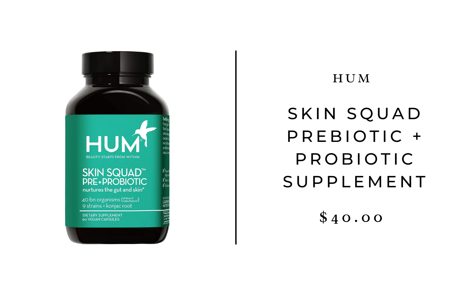 HUM Skin Squad Prebiotic + Probiotic Supplement