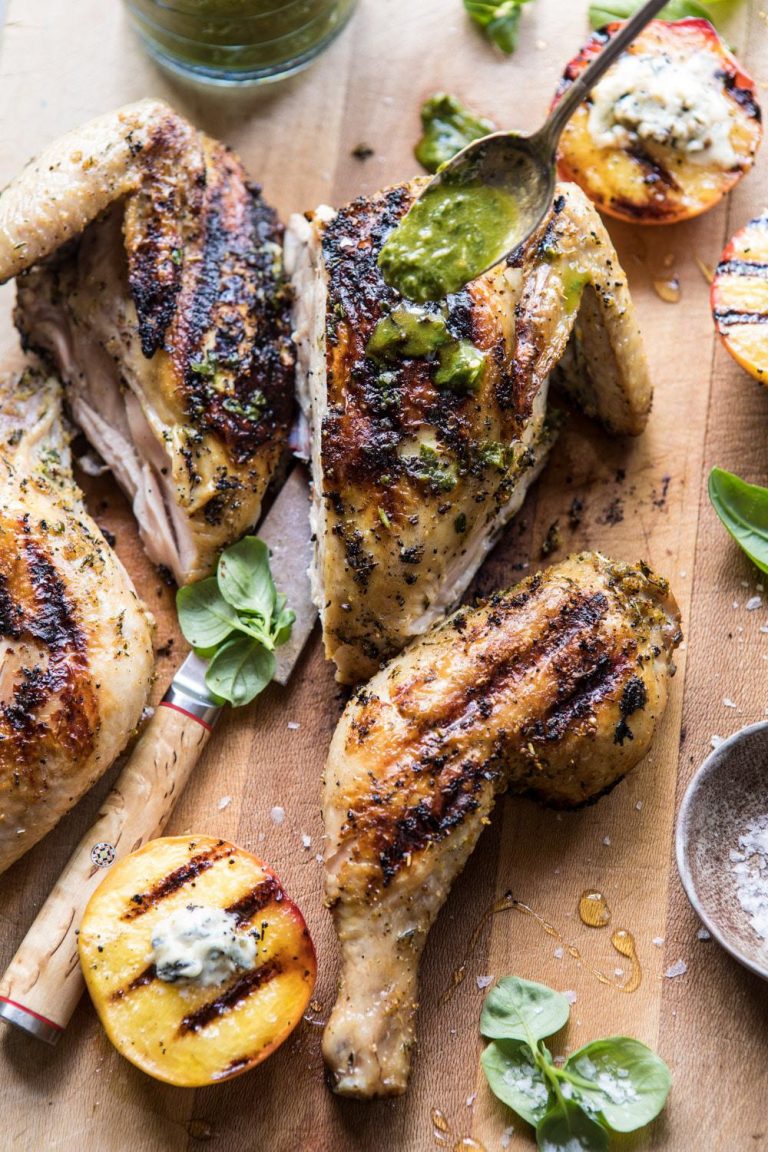 grilled chicken with peaches and basil vinaigrette