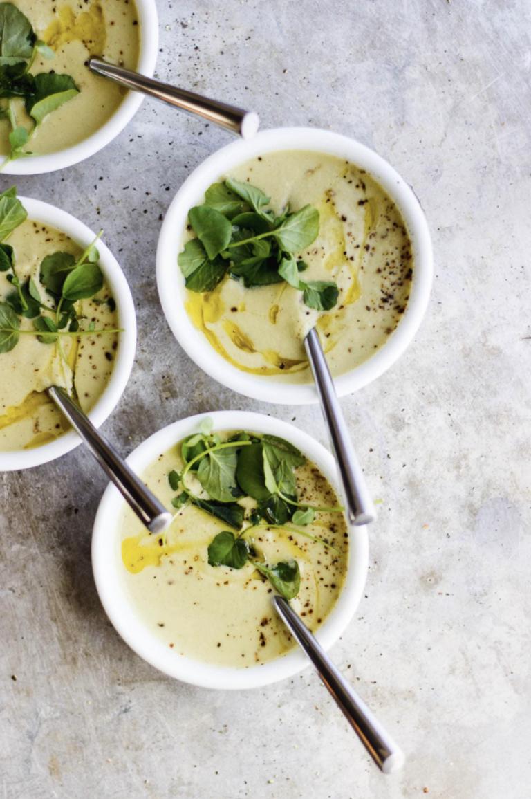 Cream of Celery Soup with Olive Oil and Watercress from With Food and Love
