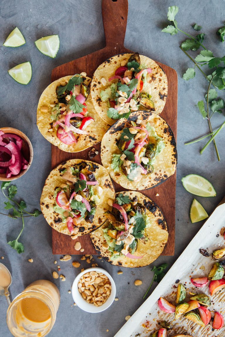 spicy peanut brussels tacos