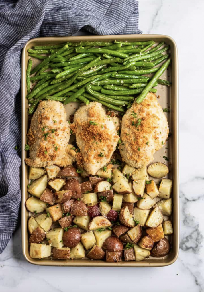 Parmesan Crusted Chicken Sheet Pan Dinner from Lemons + Zest