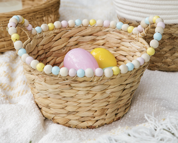 Spritz Water Hyacinth Basket with Beads 9 Inch