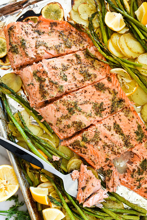 mustard salmon sheet pan dinner