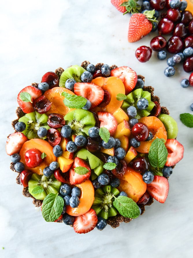 Chocolate Coconut Crusted Fruit Tart - no-bake pies