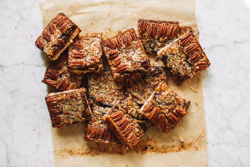 Pecan Pie Bars Recipe With a Chocolate Bourbon Twist