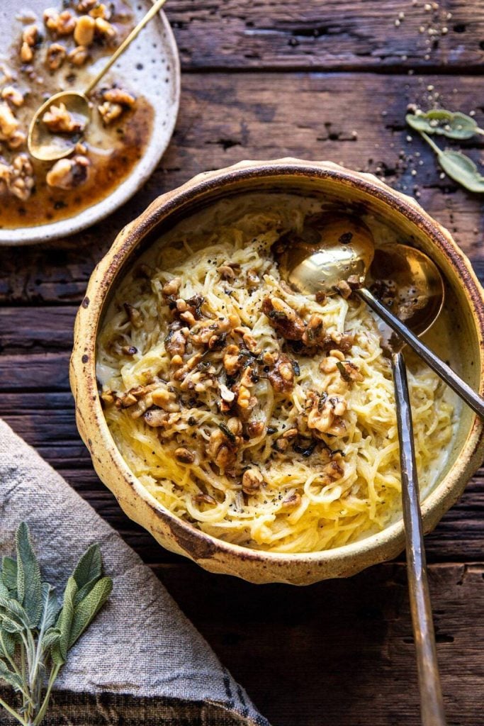 creamed spaghettin squash with browned butter walnuts