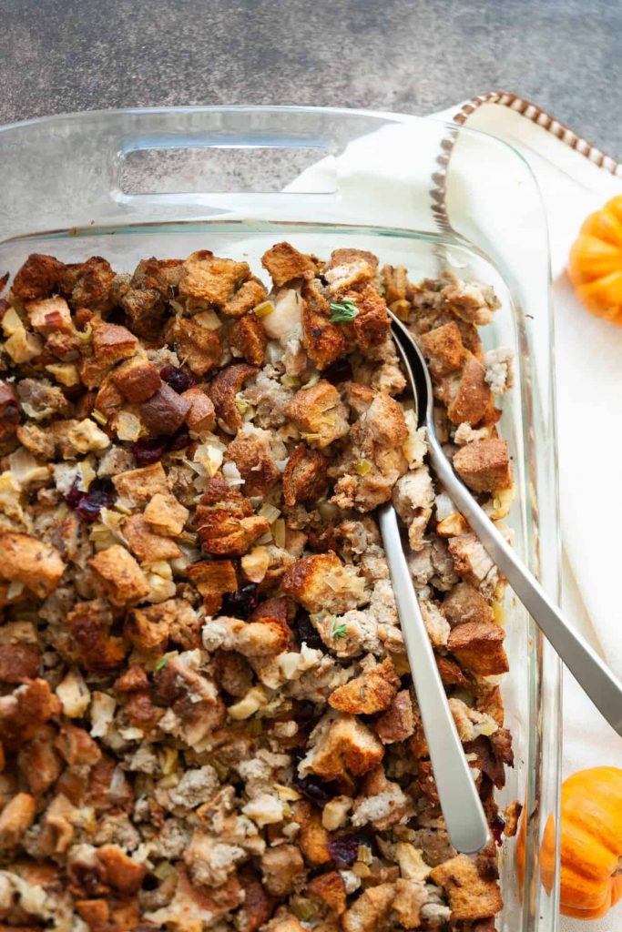 Healthier Apple Sausage Stuffing - Healthy Thanksgiving Side Dishes