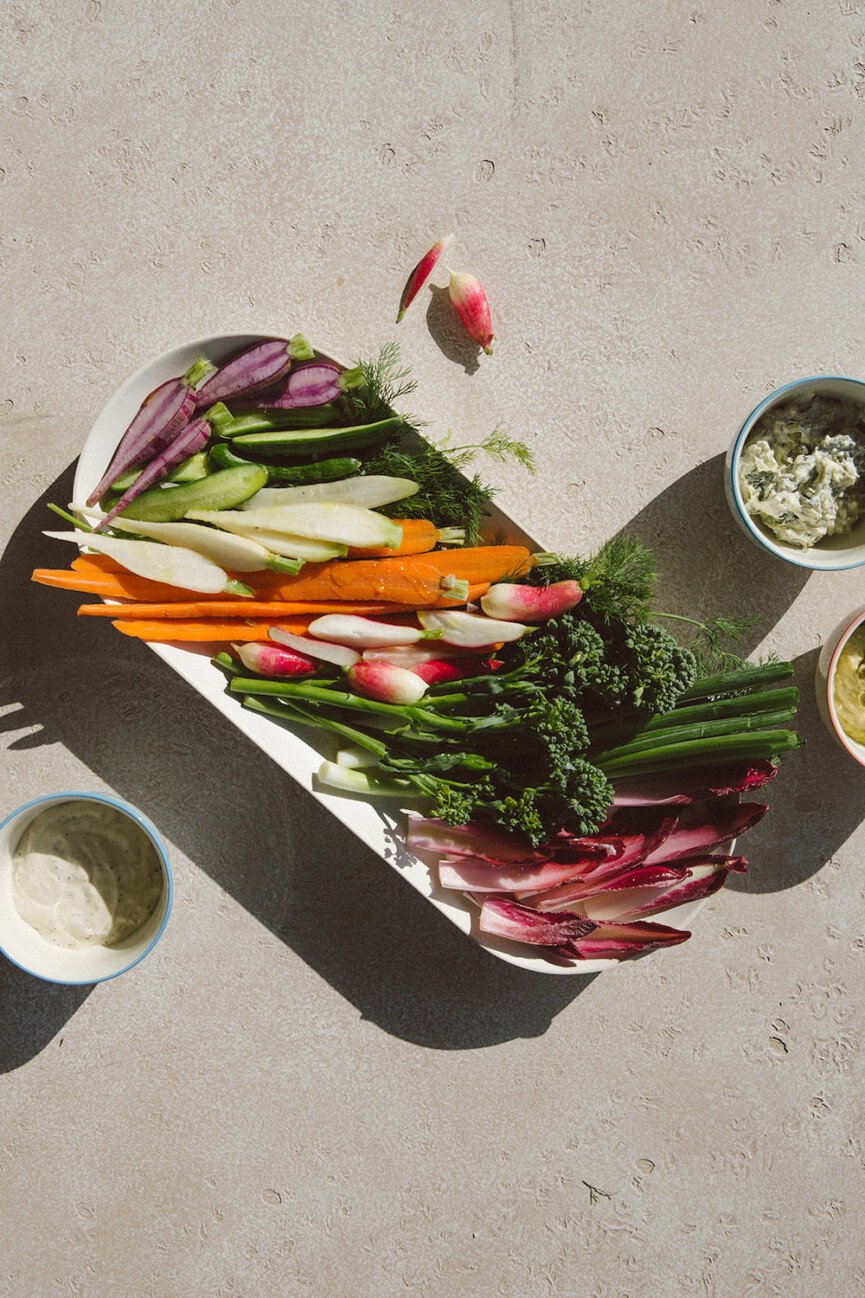 Camille Styles, Easter, spring, Target C1, Farmer's Market Crudité with Good & Gather Dips (Golden Ginger Hummus & Spinach Dip)