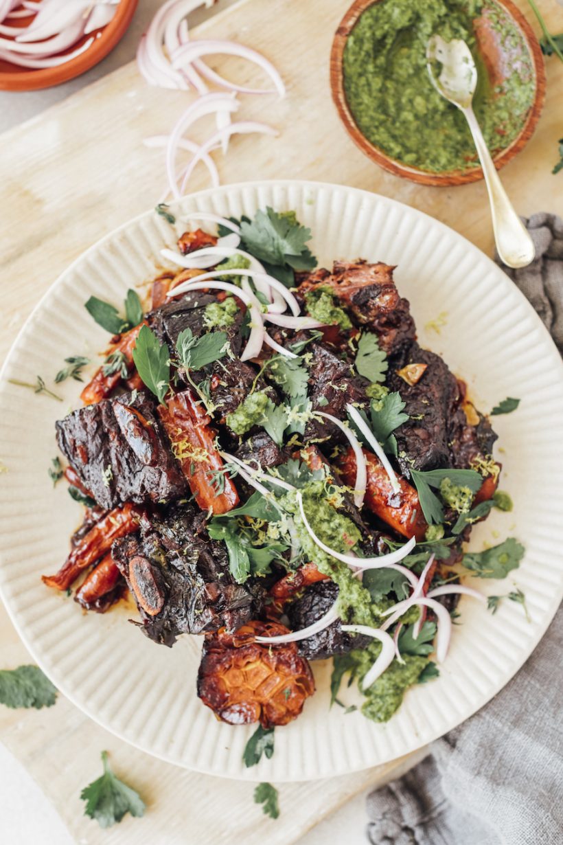 easy braised short ribs with chimichurri