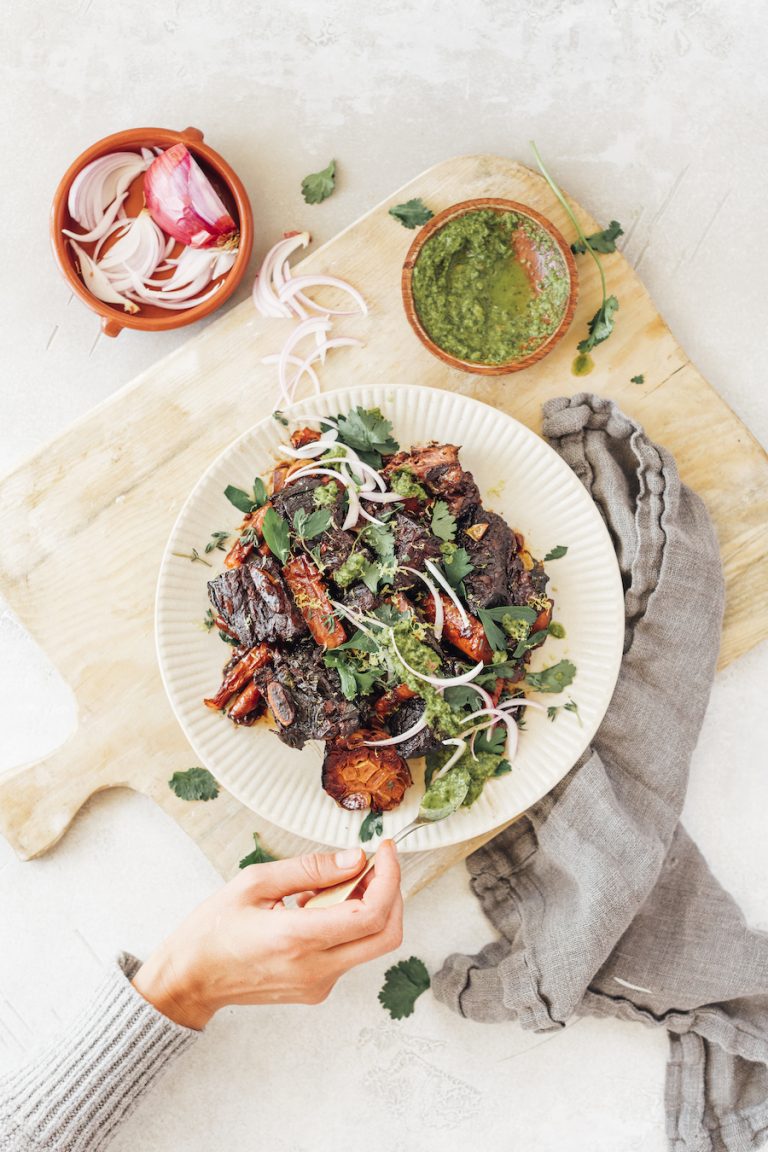 easy braised short ribs with chimichurri