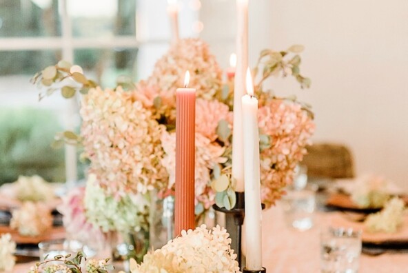 spring tabletop with hydrangeas, camille styles team editor summit