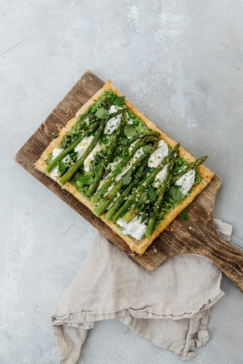 Camille Styles, Easter, spring, Target C1, brunch recipe, Asparagus & Spring Pea Tart with Burrata